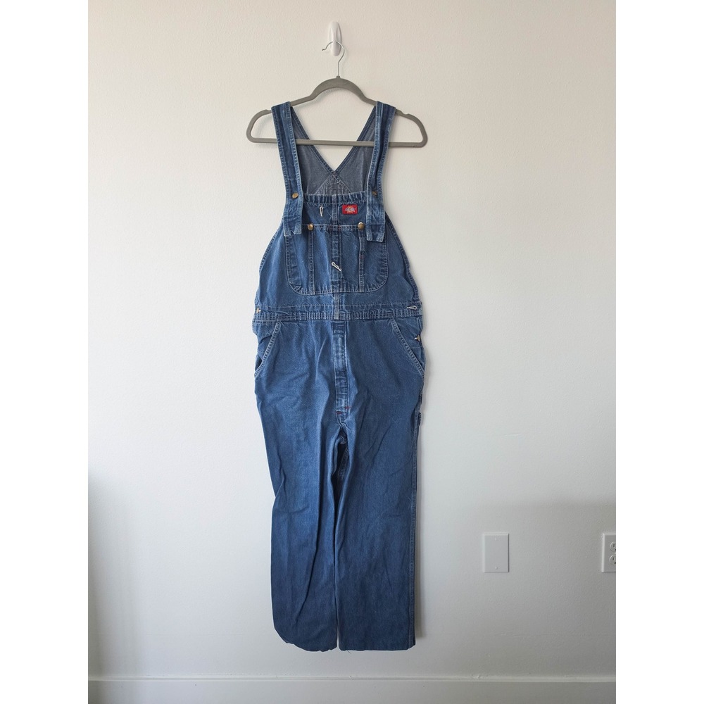 Dickies Mens Indigo Denim Bib Overalls 38x30 Workwear W816688